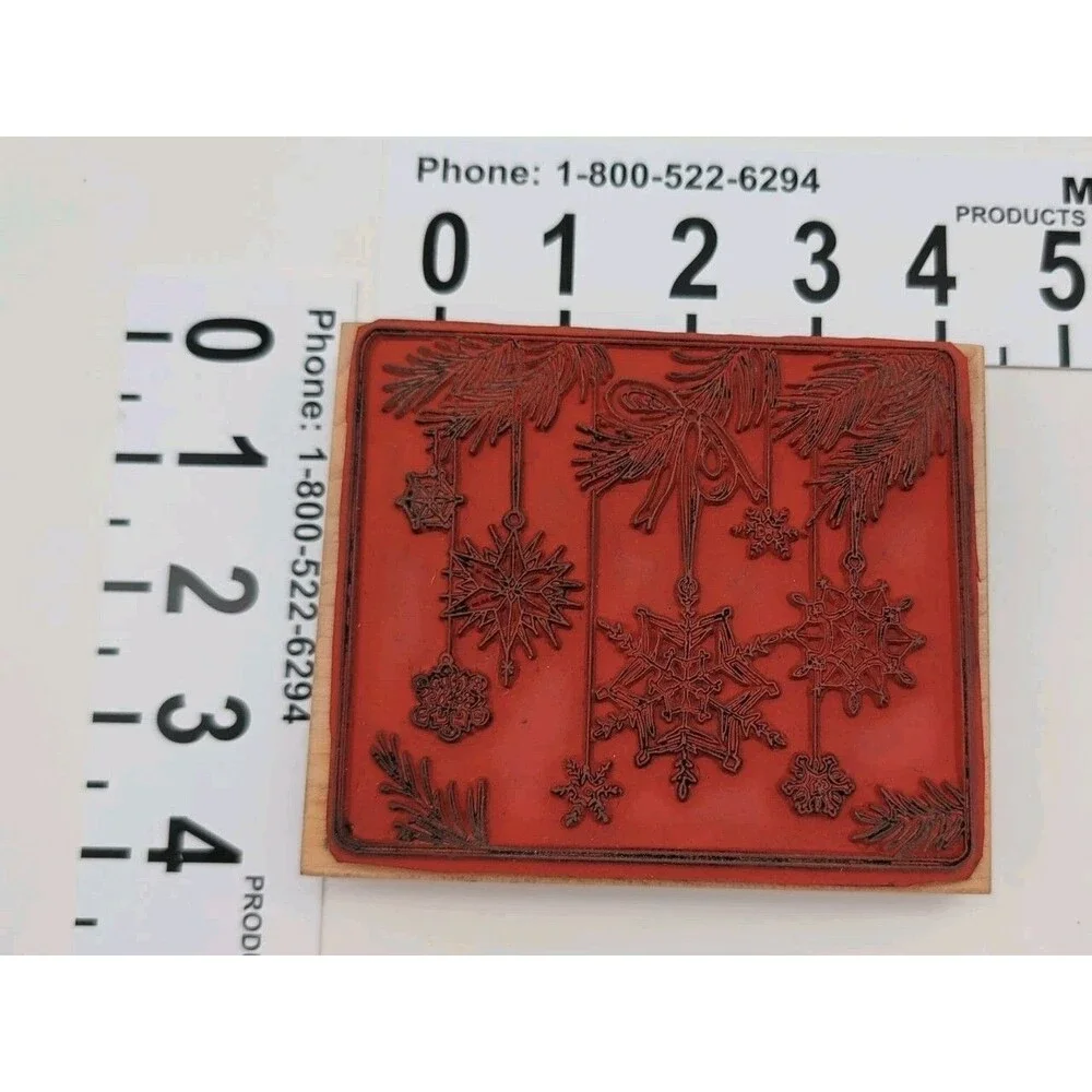 Vtg Northwoods Rubber Stamp Snowflake Ornaments Card Christmas Tree Branches